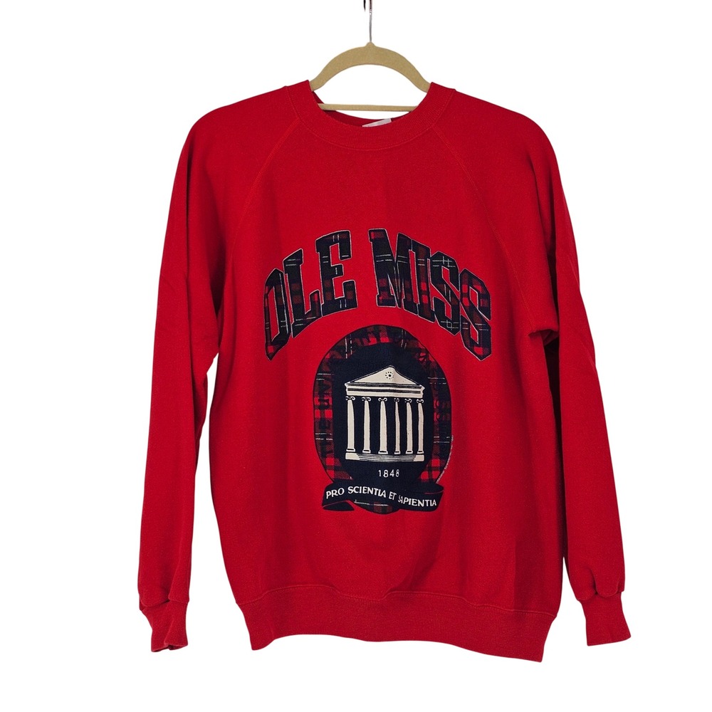 Vintage 90s Ole Miss Sweatshirt L Hanes USA Plaid Crest University Mississippi